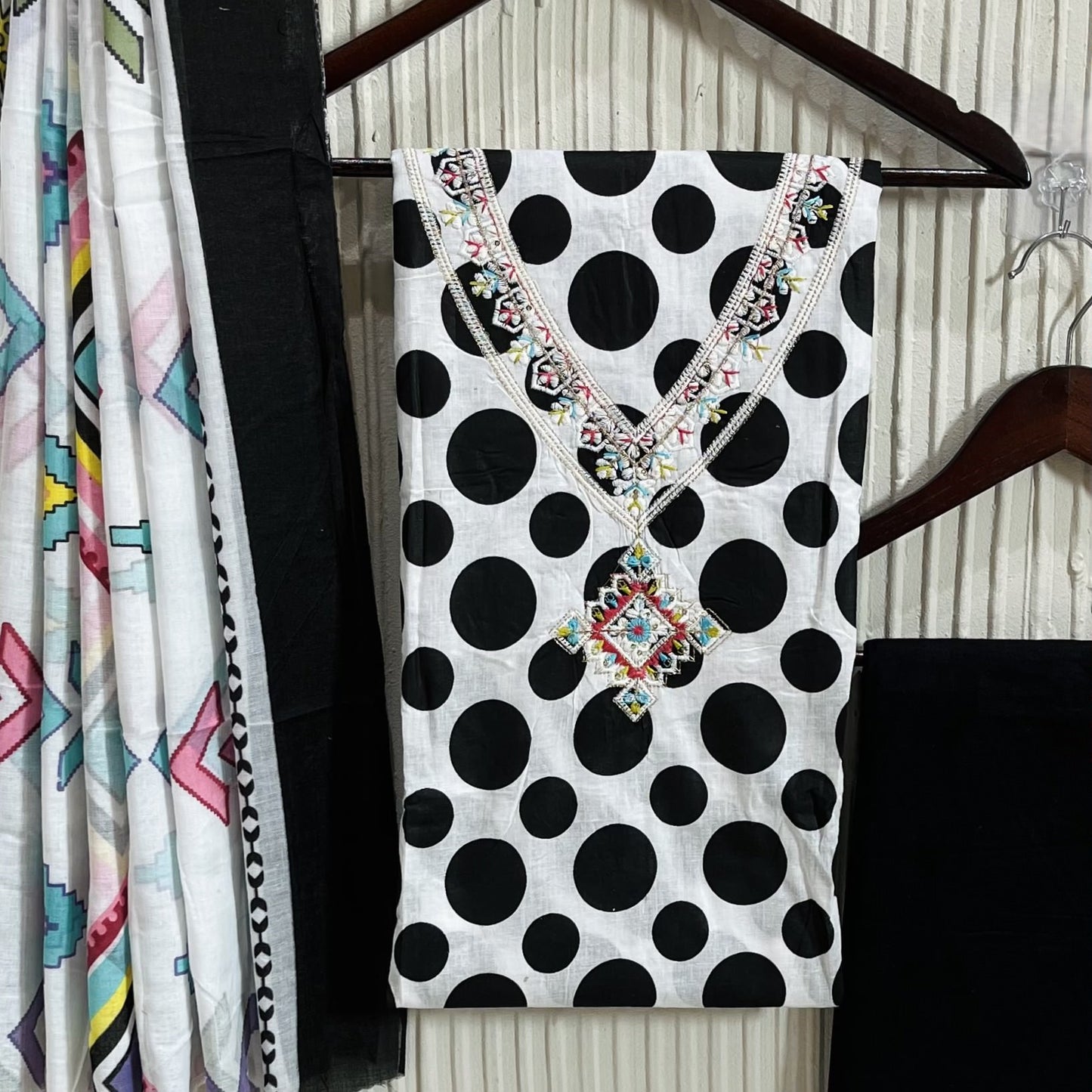 Black & White Cotton Printed Unstitched Dress Material