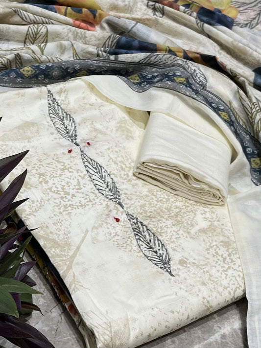 White Rayon Printed Unstitched Dress Material