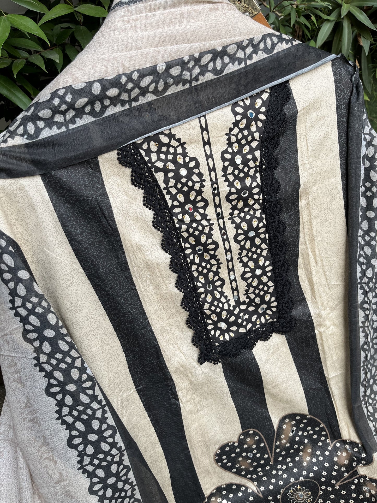 Beige Printed Unstitched Dress Material With Dupatta