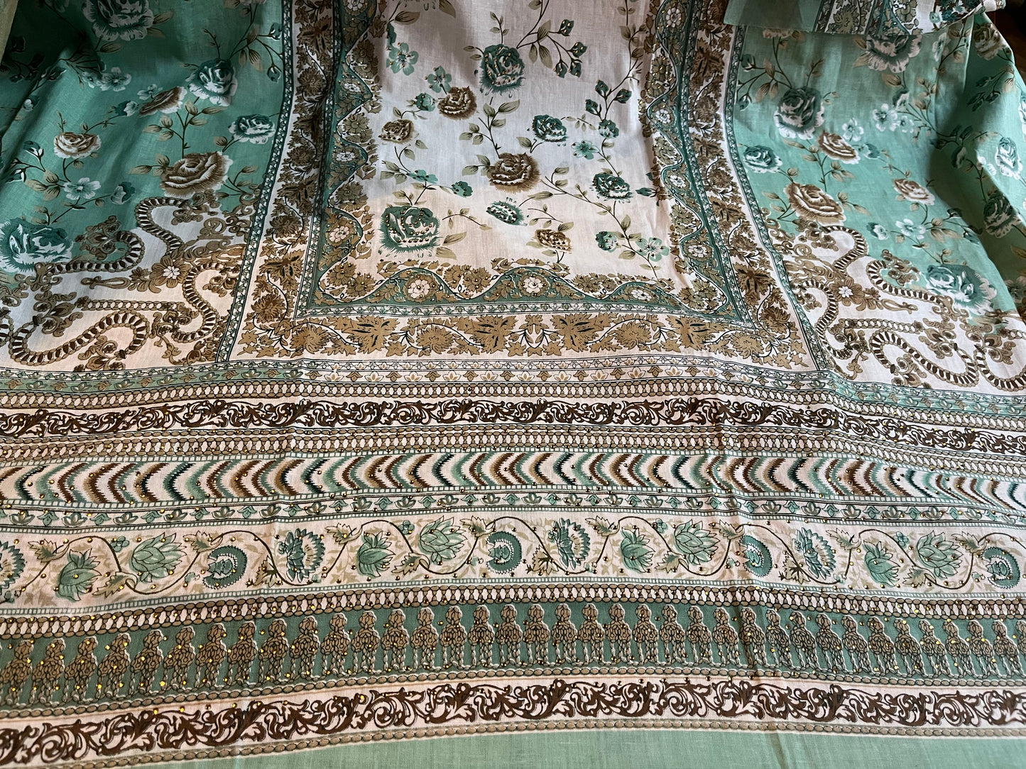 Green Cotton Printed Unstitched Dress Material