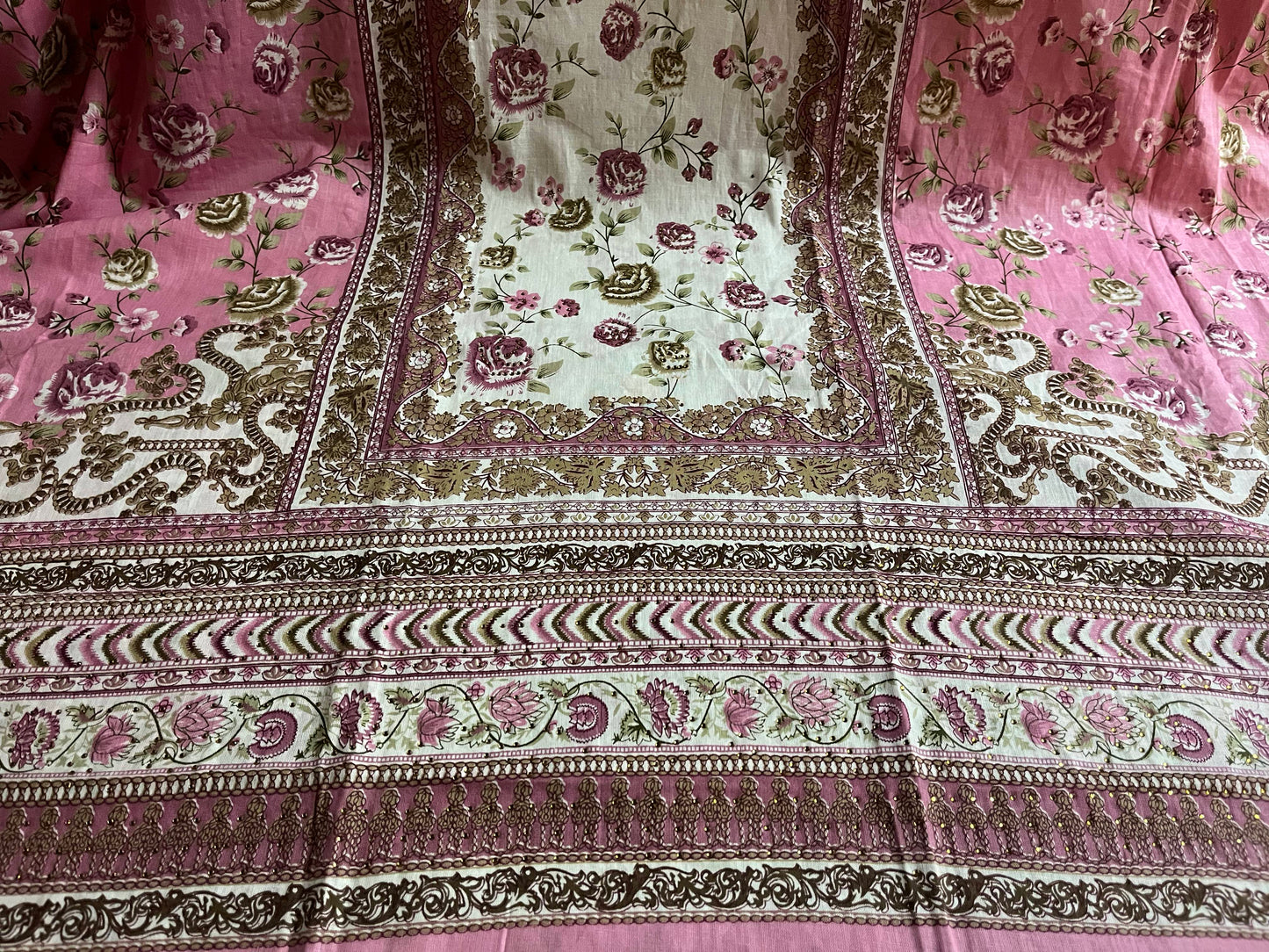 Pink Cotton Printed Unstitched Dress Material