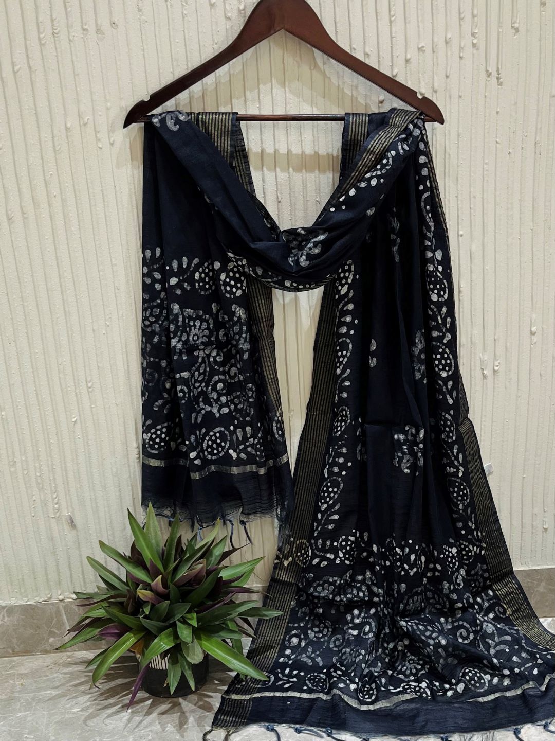 Black Batik Printed Cotton Dupatta