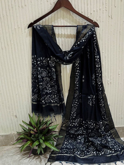 Black Batik Printed Cotton Dupatta
