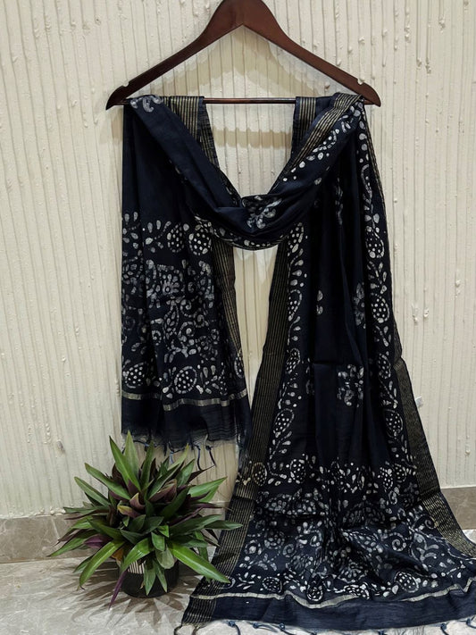 Black Batik Printed Cotton Dupatta