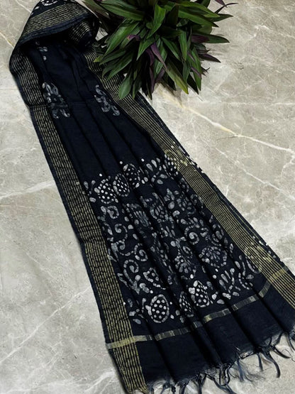 Black Batik Printed Cotton Dupatta