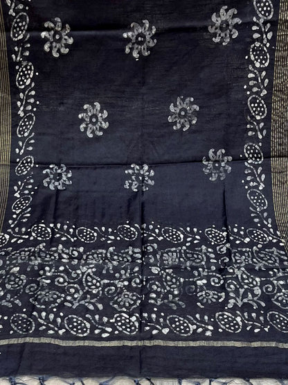 Black Batik Printed Cotton Dupatta