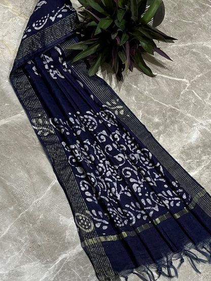 Blue Batik Printed Cotton Dupatta
