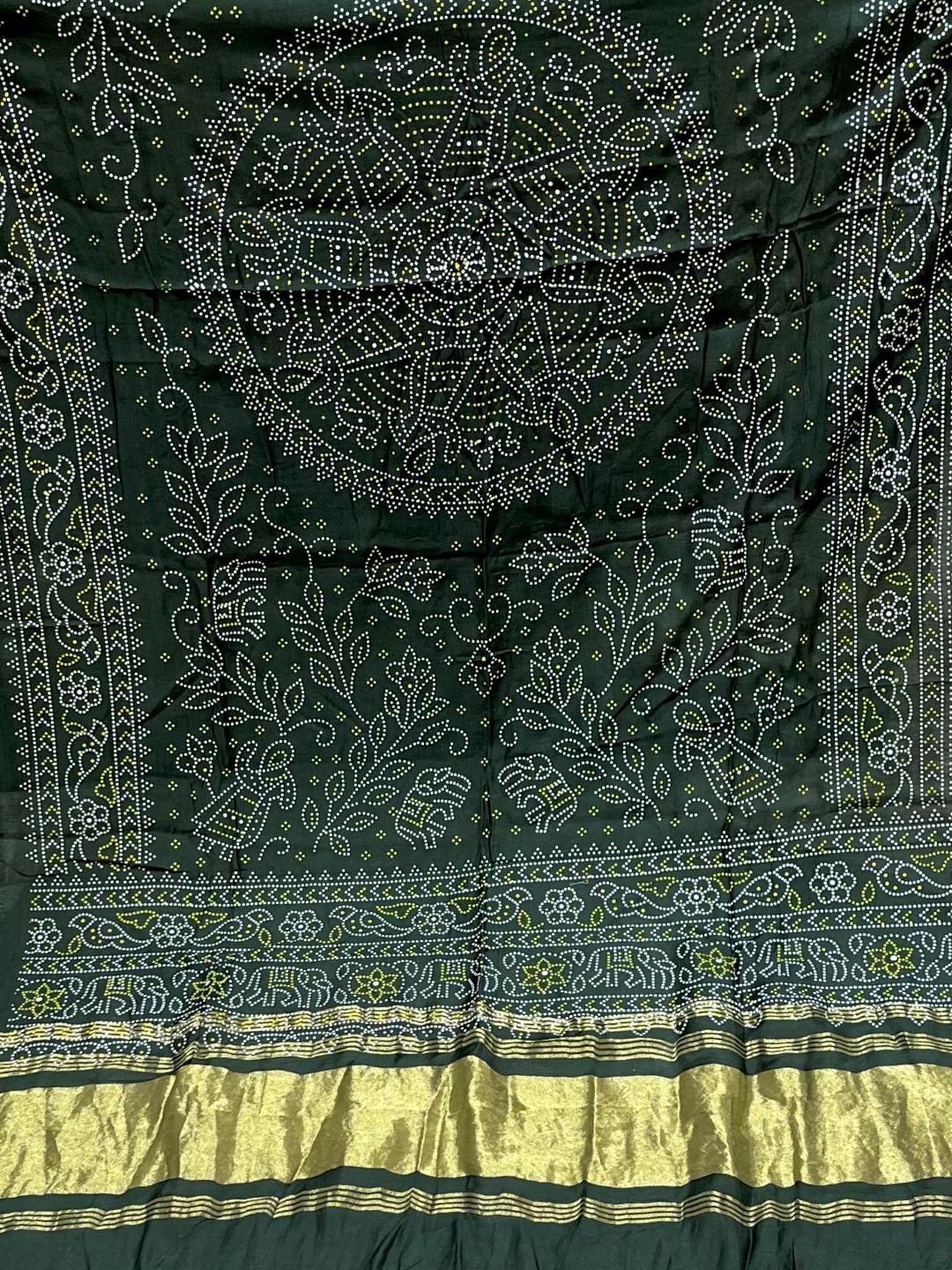 Green Silk Bandhani Printed Dupatta With Zari Border