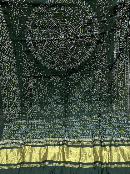 Green Silk Bandhani Printed Dupatta With Zari Border