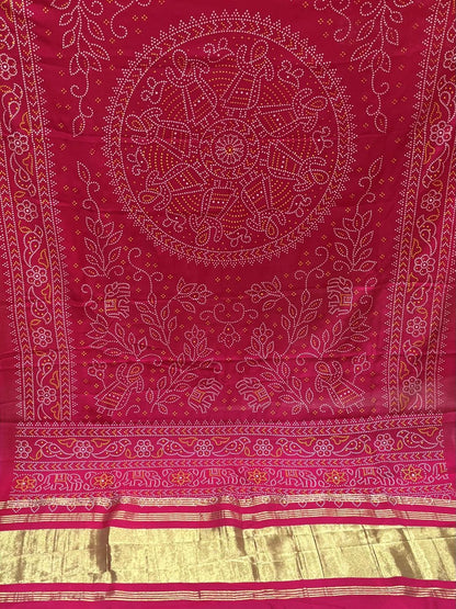 Pink Silk Bandhani Printed Dupatta With Zari Border
