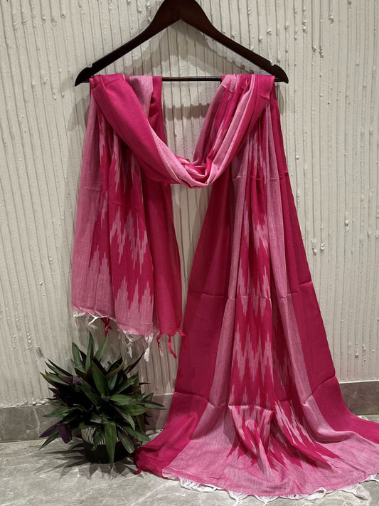 Pink Woven Design Pure Cotton Ikat Dupatta