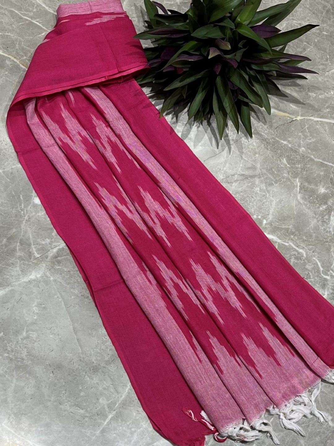 Pink Woven Design Pure Cotton Ikat Dupatta