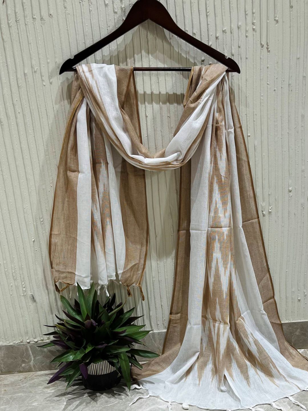 Brown Woven Design Pure Cotton Ikat Dupatta