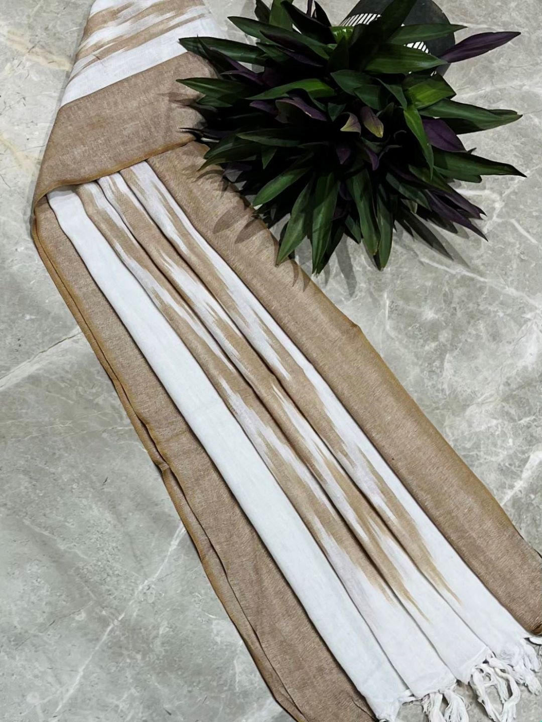 Brown Woven Design Pure Cotton Ikat Dupatta