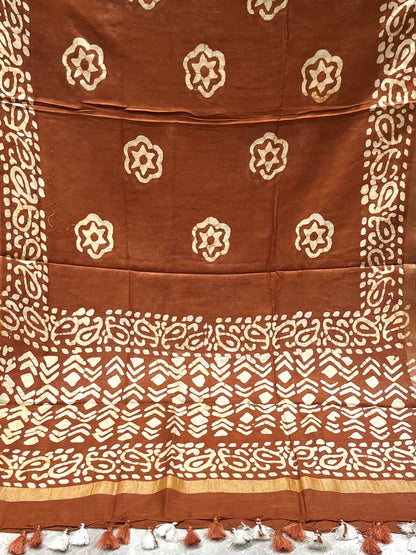 Brown Batik Printed Pure Cotton Dupatta