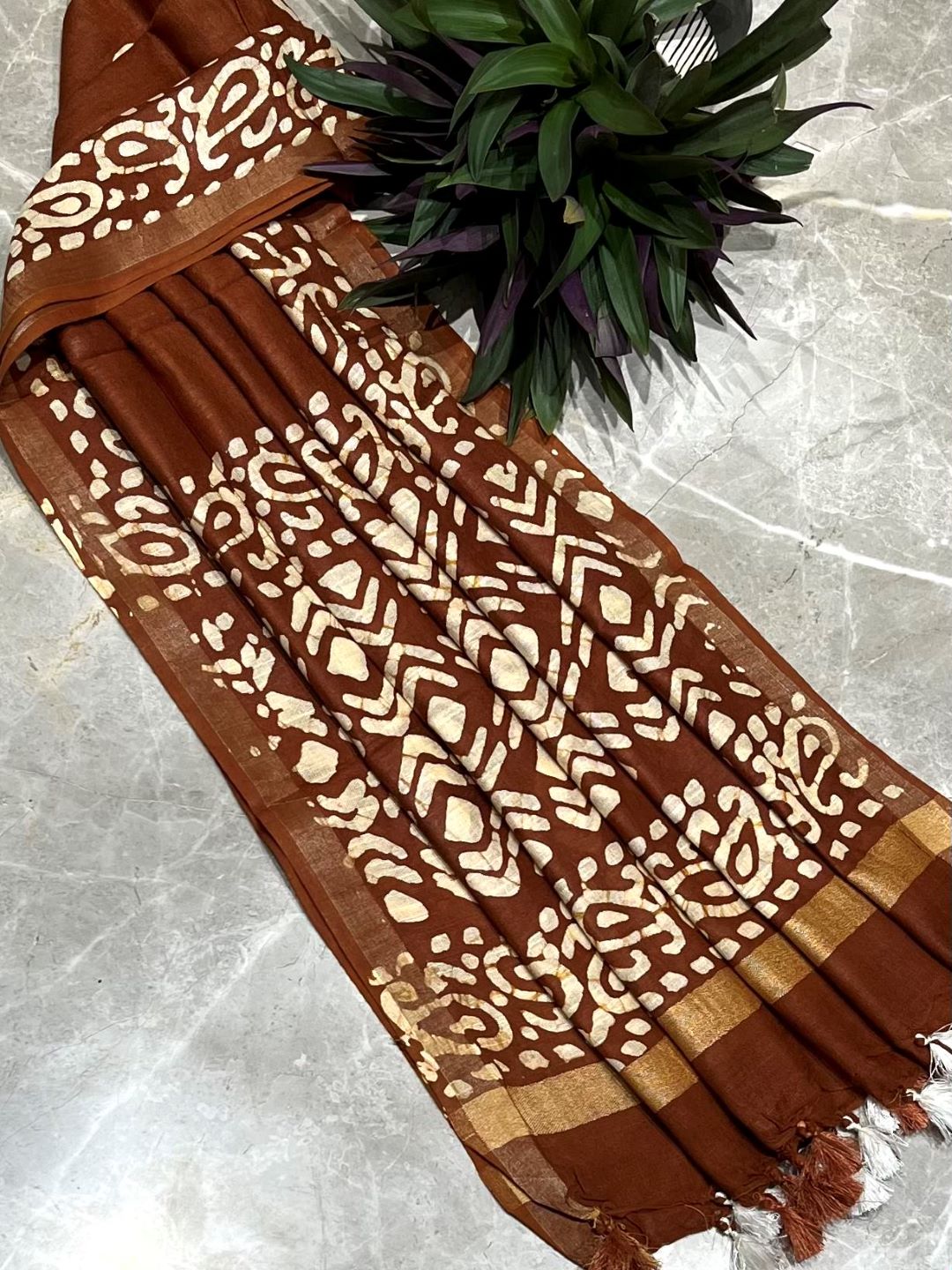 Brown Batik Printed Pure Cotton Dupatta