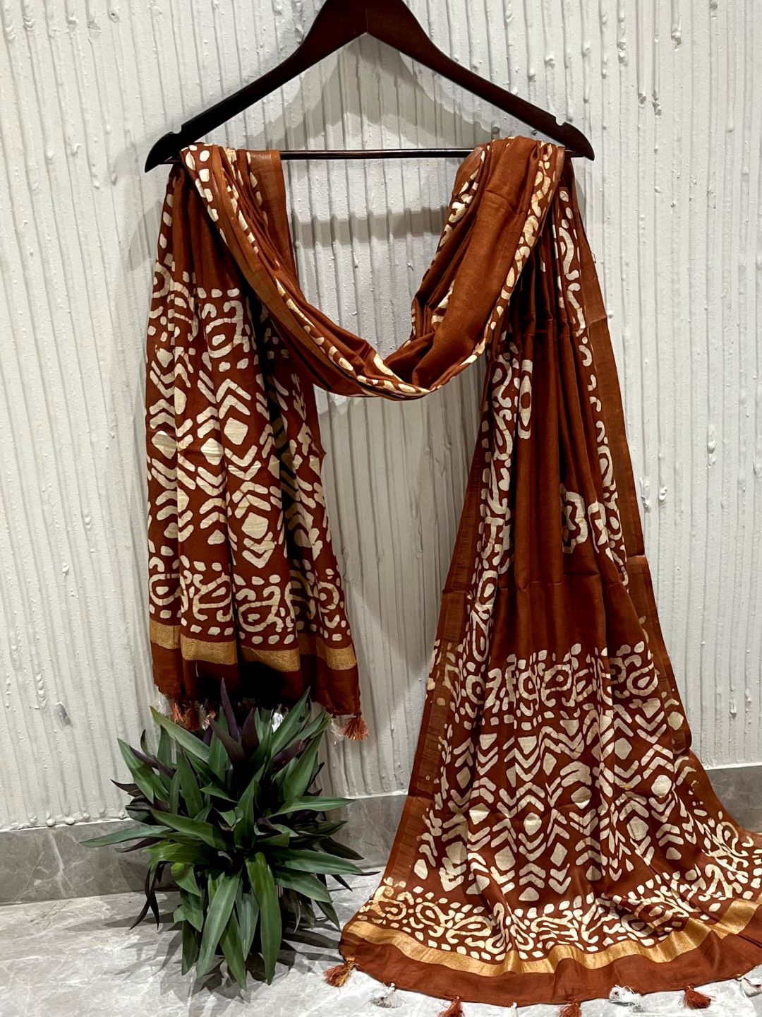 Brown Batik Printed Pure Cotton Dupatta