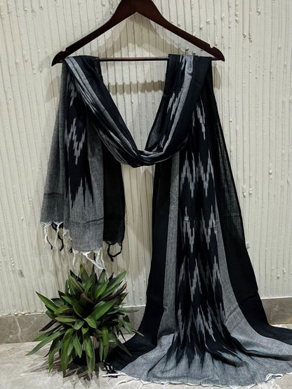 Black Woven Design Pure Cotton Ikat Dupatta