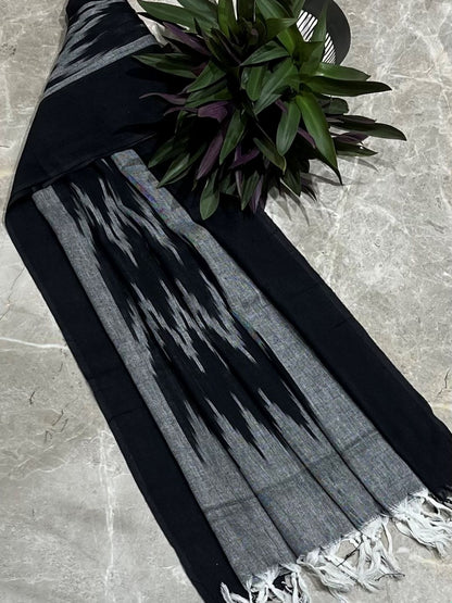 Black Woven Design Pure Cotton Ikat Dupatta