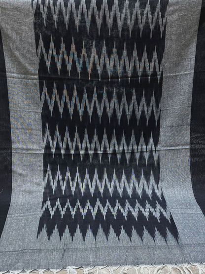 Black Woven Design Pure Cotton Ikat Dupatta