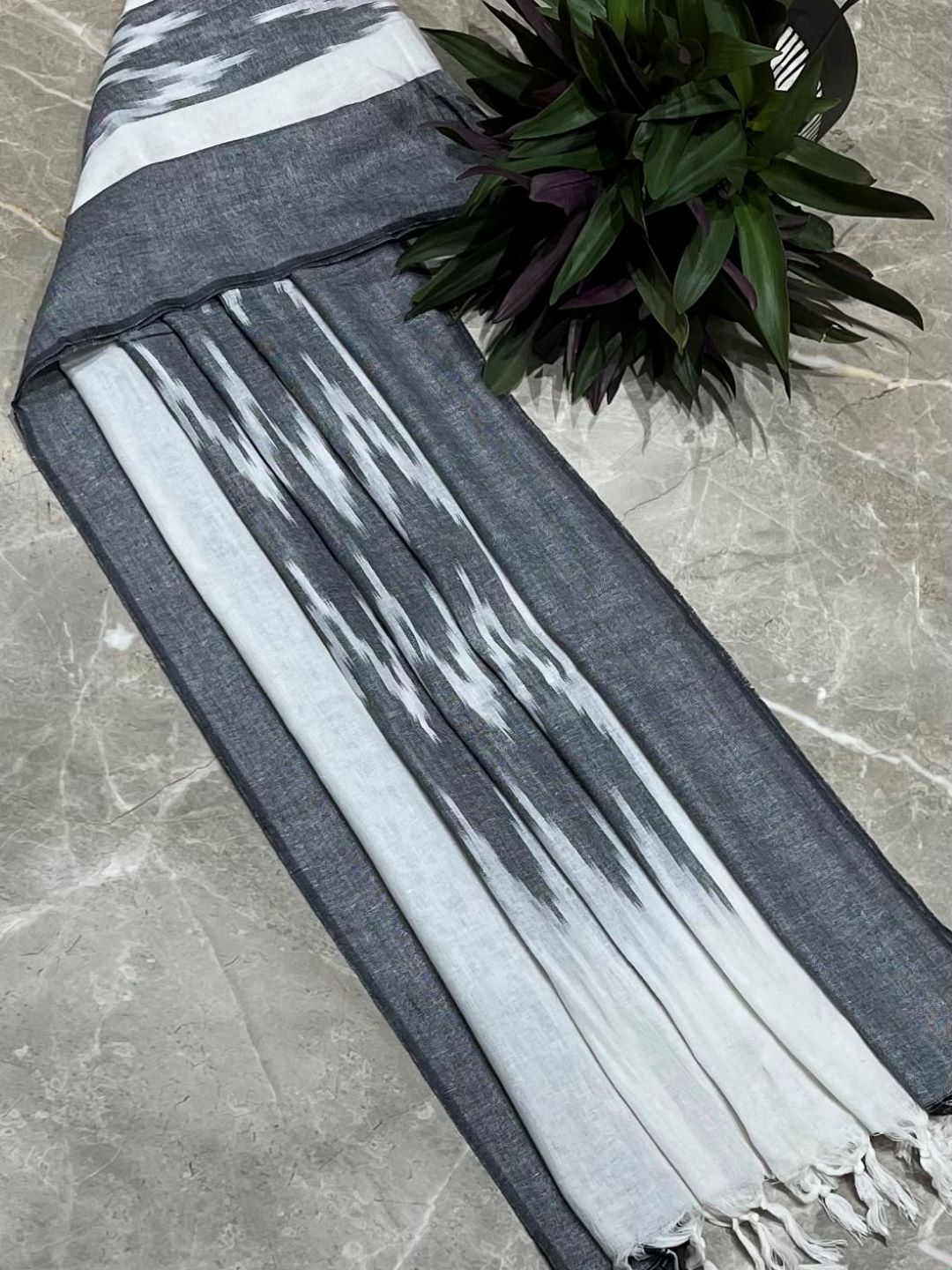 Grey Woven Design Pure Cotton Ikat Dupatta