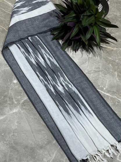 Grey Woven Design Pure Cotton Ikat Dupatta