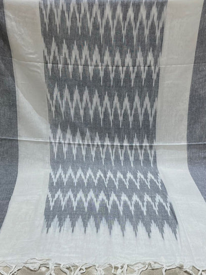 Grey Woven Design Pure Cotton Ikat Dupatta