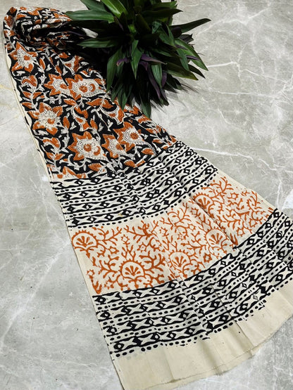 Rust Kalamkari Hand Block Printed Pure Cotton Dupatta