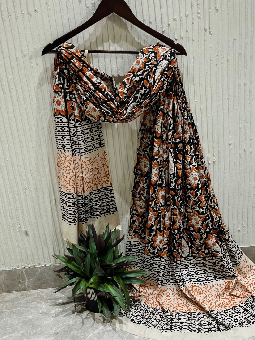 Rust Kalamkari Hand Block Printed Pure Cotton Dupatta