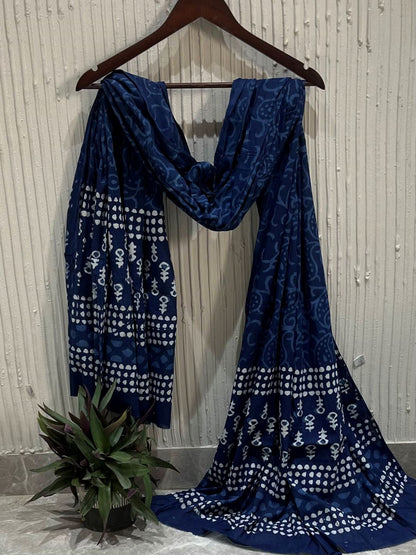 Blue Hand Block Printed Pure Cotton Dupatta