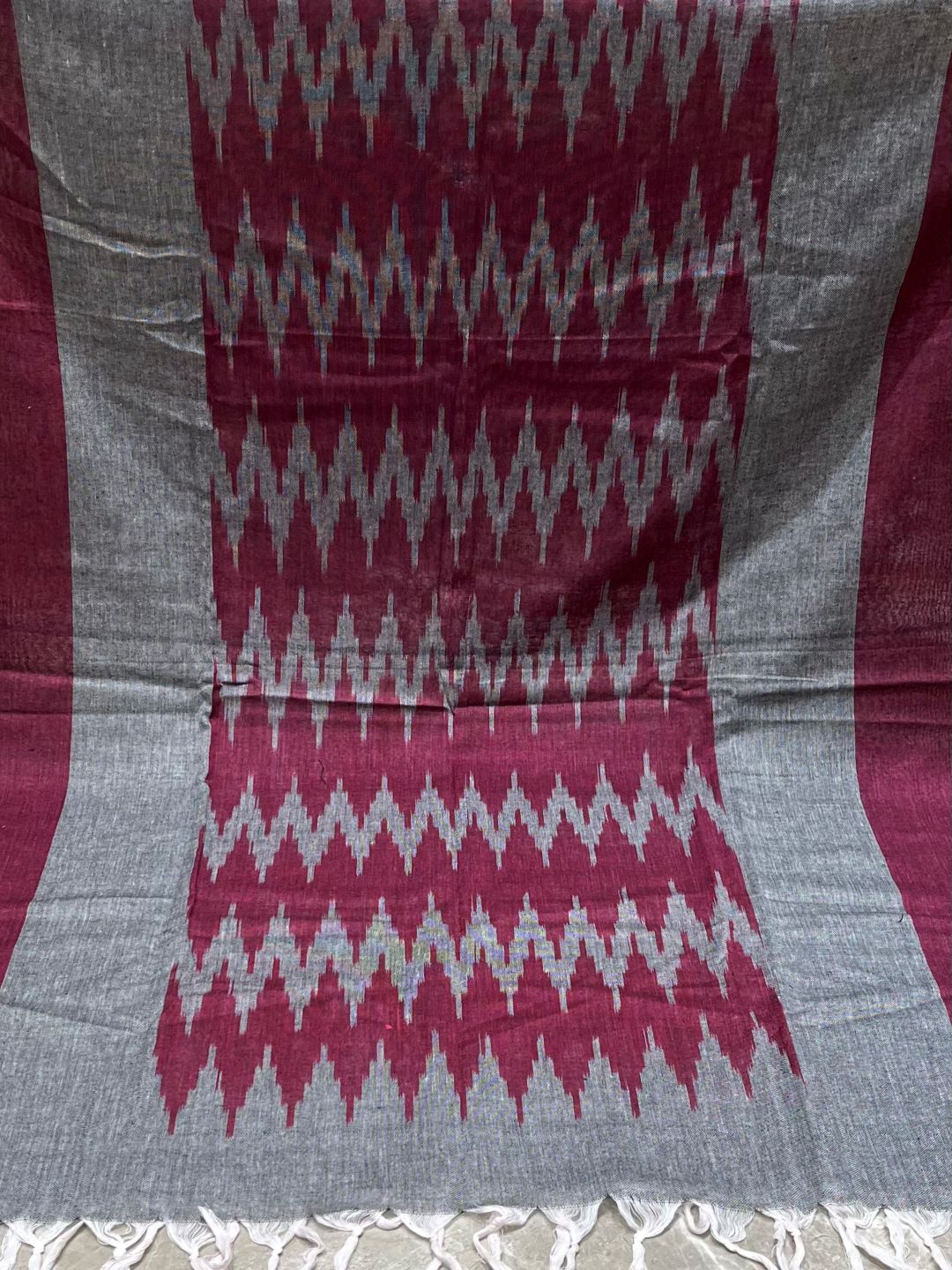Wine Woven Design Pure Cotton Ikat Dupatta