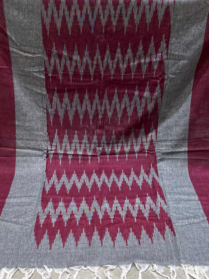 Wine Woven Design Pure Cotton Ikat Dupatta