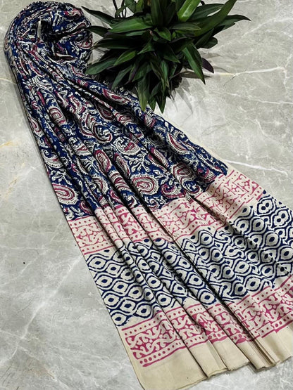 Multicolor Kalamkari Hand Block Printed Pure Cotton Dupatta