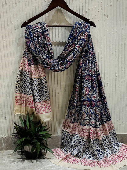 Multicolor Kalamkari Hand Block Printed Pure Cotton Dupatta
