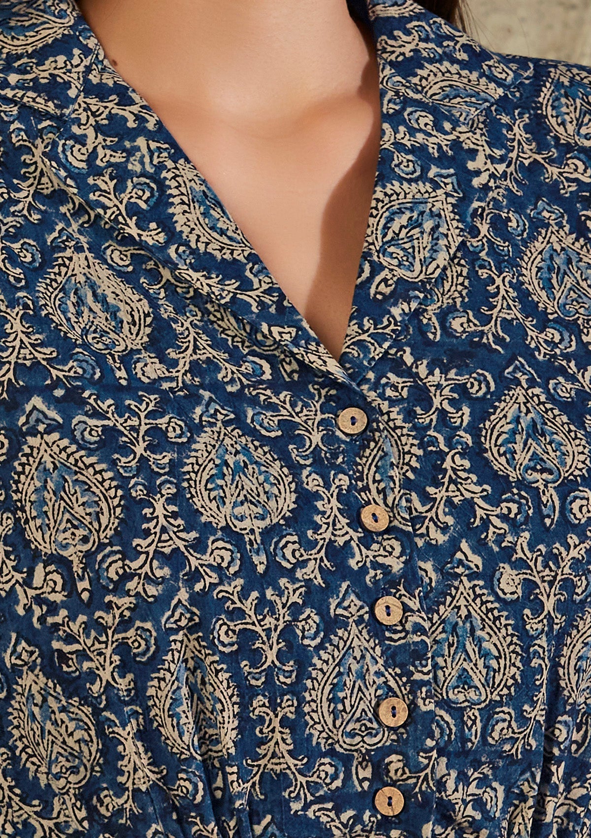 Navy Blue Cotton Printed Blouse