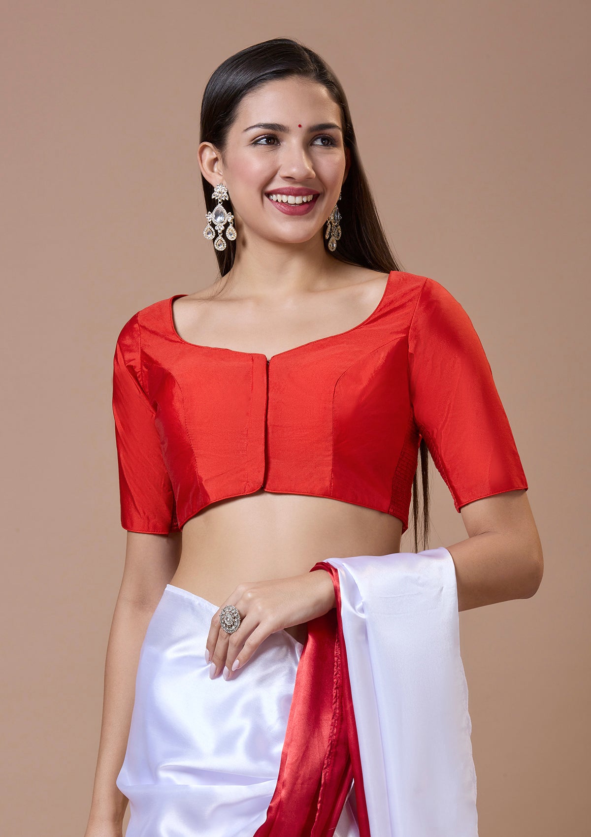 Red Silk Sweetheart Neck Comfort Fit Readymade Blouse