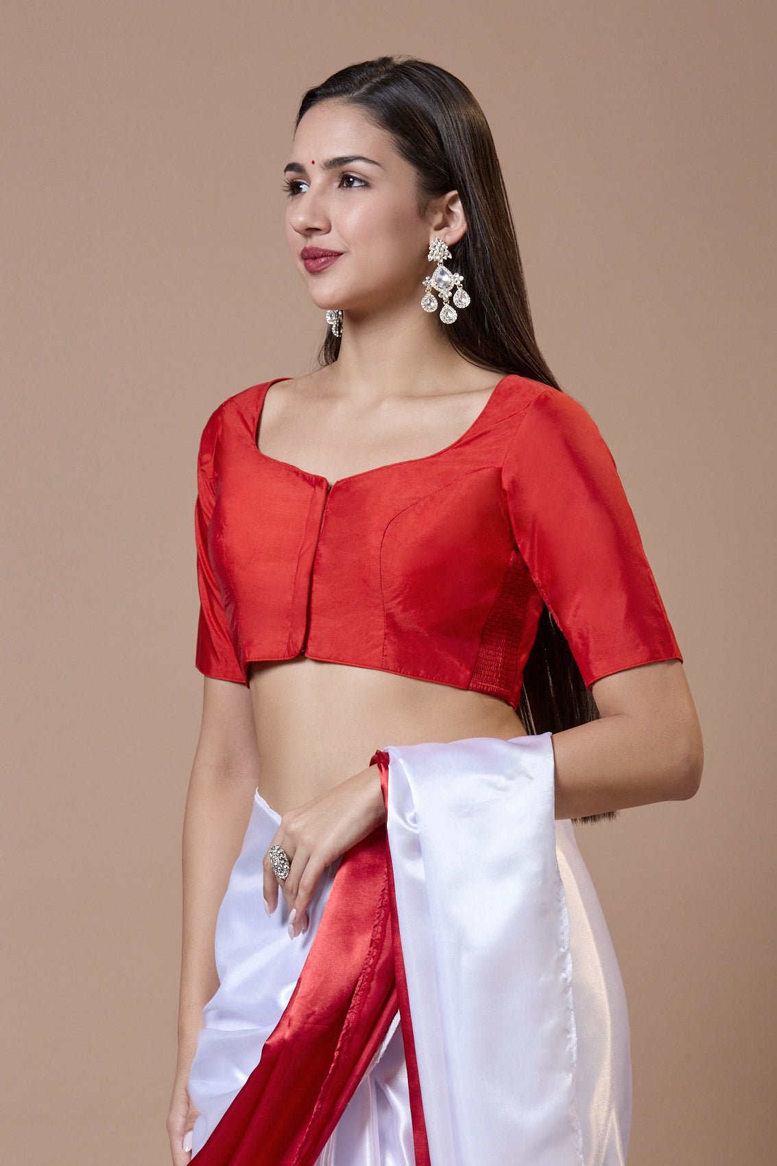 Red Silk Sweetheart Neck Comfort Fit Readymade Blouse