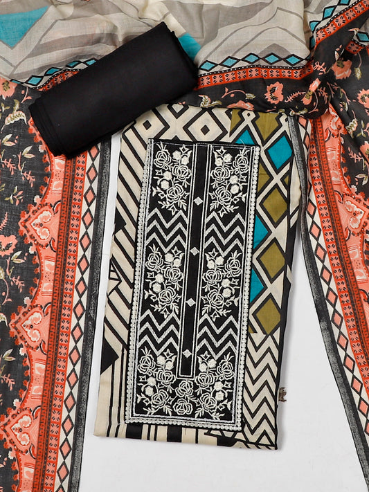 Cotton Printed Multicolor Unstitched Dress Material