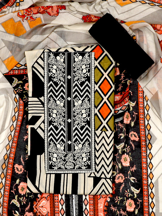 Cotton Printed Multicolor Unstitched Dress Material