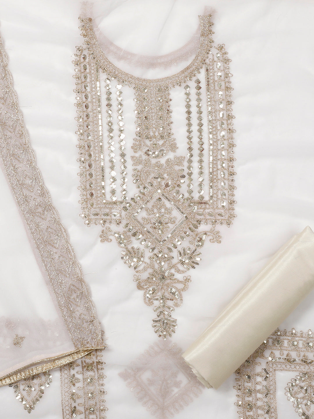Georgette Embroidered Off White Unstitched Dress Material
