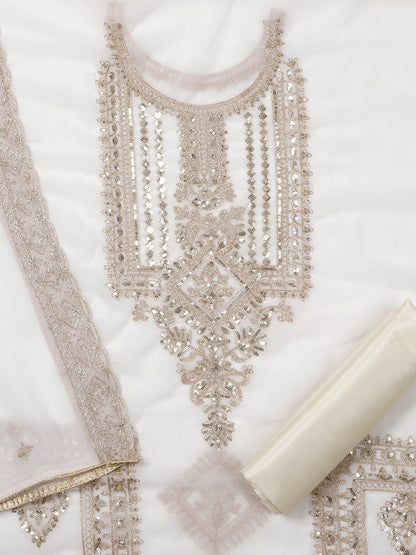 Georgette Embroidered Off White Unstitched Dress Material