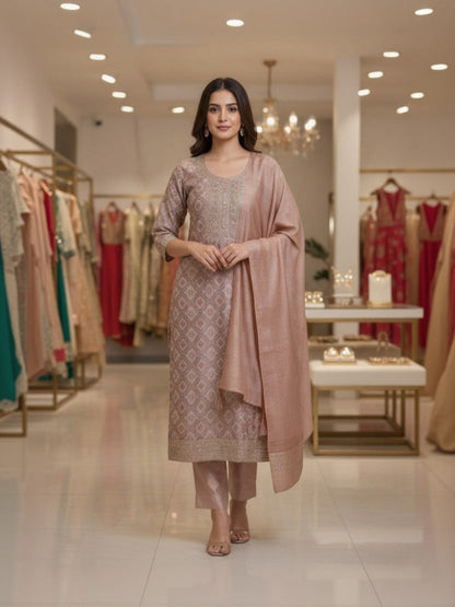 Tissue Embroidered Peach Unstitched Dress Material