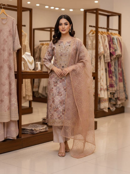 Chanderi Embroidered Pink Unstitched Dress Material