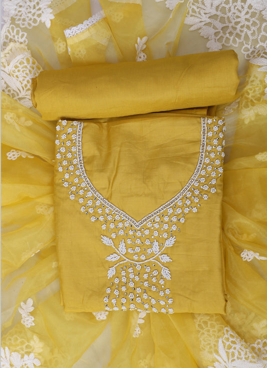 Mustard Embroidered Cotton Unstitched Dress Material