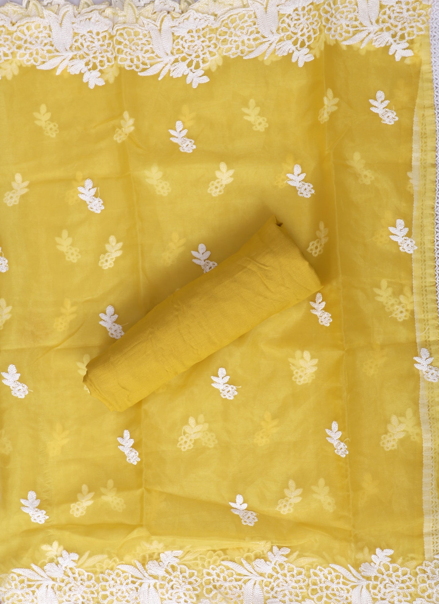 Mustard Embroidered Cotton Unstitched Dress Material