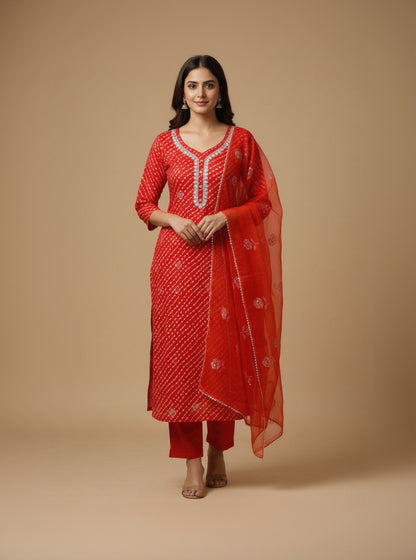 Silk Chiffon Printed Red Unstitched Dress Material With Dupatta