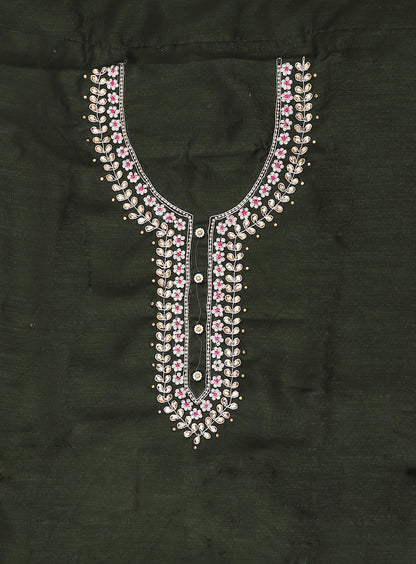 Silk Embroidered Green Unstitched Dress Material With Dupatta