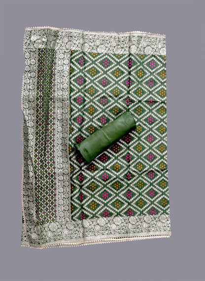 Silk Embroidered Green Unstitched Dress Material With Dupatta