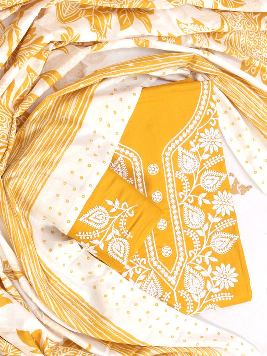 Cotton Embroidered Yellow Unstitched Dress Material