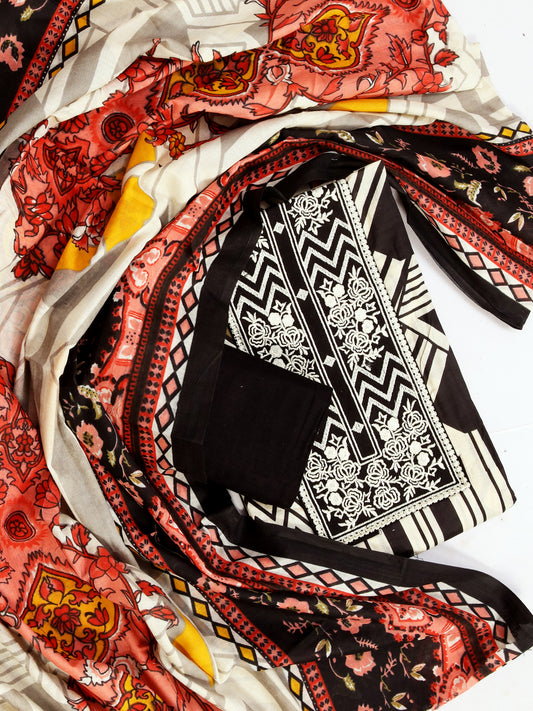 Cotton Printed Multicolor Unstitched Dress Material